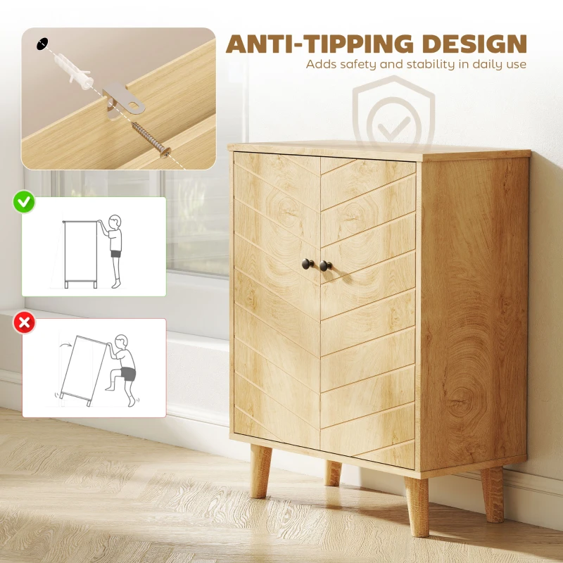 HOMCOM Storage Cabinet with Doors, Cupboard Organization with Shelf and Wood Legs, Storage Solution for Living Room, Bathroom