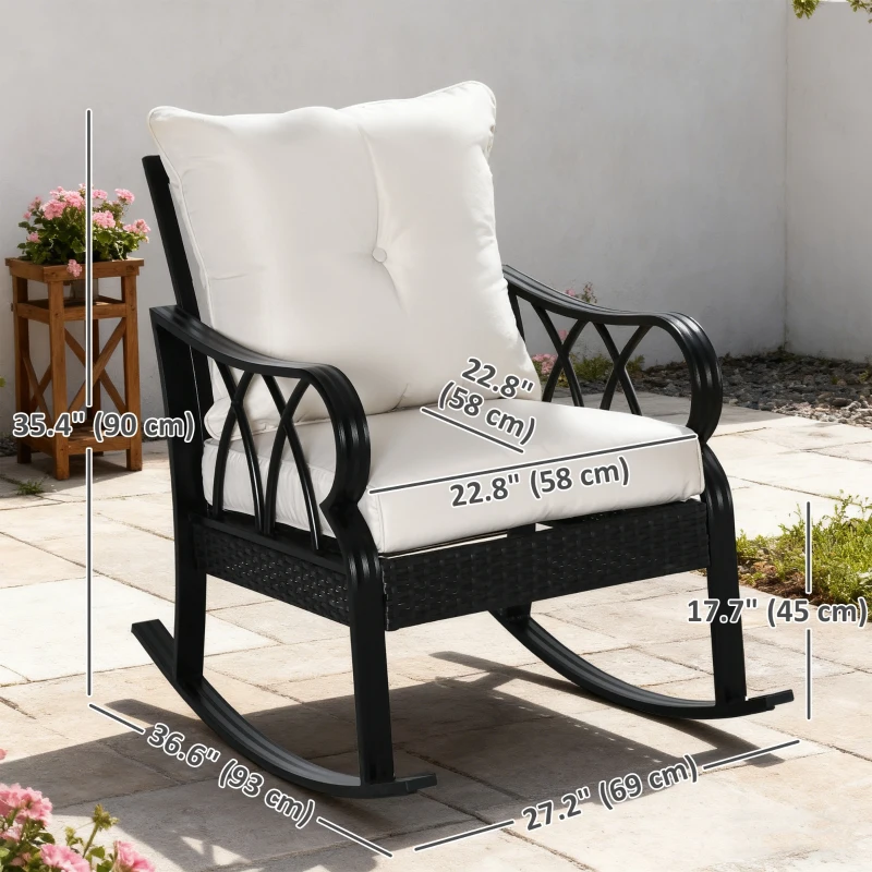 Outsunny Outdoor Wicker Rocking Chair with Padded Cushions for Garden, Patio, and Backyard, Khaki