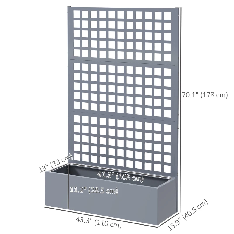 Outsunny Galvanized Raised Garden Bed Planter Box with Trellis for Climbing Plant Vegetable Vine, 43"x16"x70", Grey Wood Effect