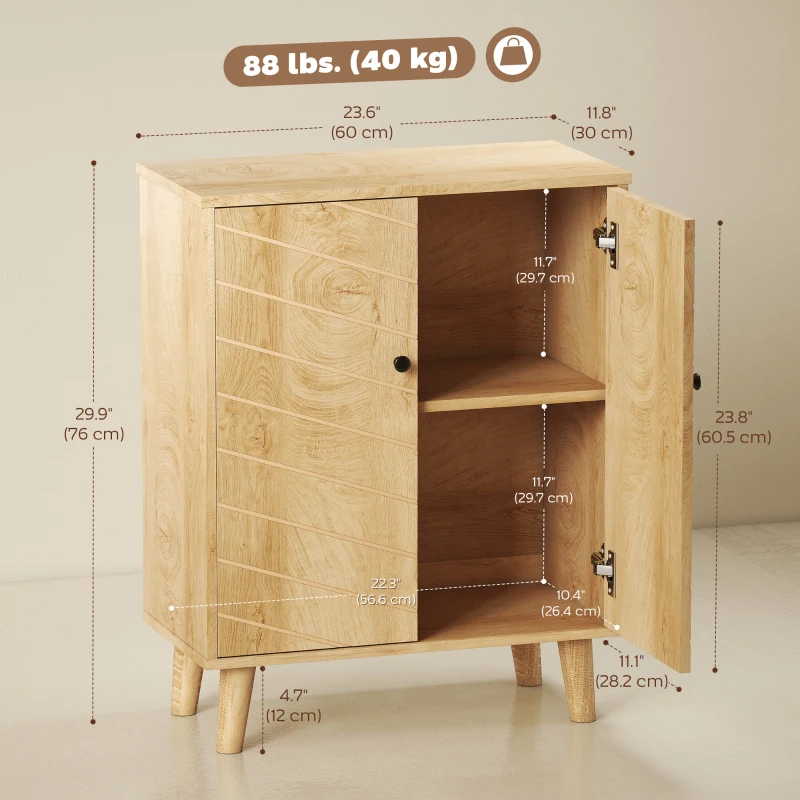 HOMCOM Storage Cabinet with Doors, Cupboard Organization with Shelf and Wood Legs, Storage Solution for Living Room, Bathroom