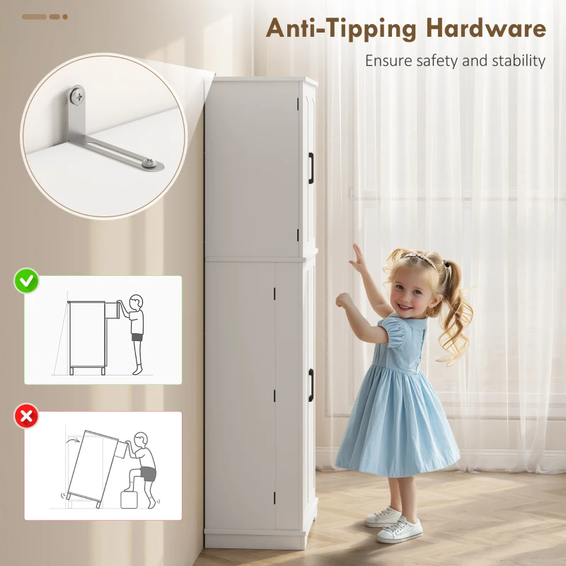 HOMCOM Tall Pantry Cabinet, 64" Storage Cabinet with Adjustable Shelves and 8 Door Spice Racks for Kitchen, Dining Room, White