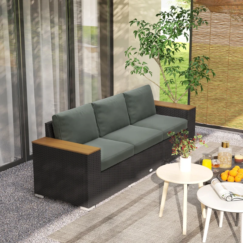 Outsunny 3-Seat Outdoor Patio Sofa, PE Wicker Outdoor Couch with  Extra Wide Deep Seat, Wide Armrests 4" Cushions, Dark Gray(m-8)