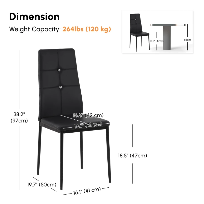 HOMCOM Set of 4 Modern Style Dining Chairs, Button Tufted High Back Side Chairs with Upholstered Seat, Steel Legs for Living Room, Kitchen, Study, Bedroom, Black