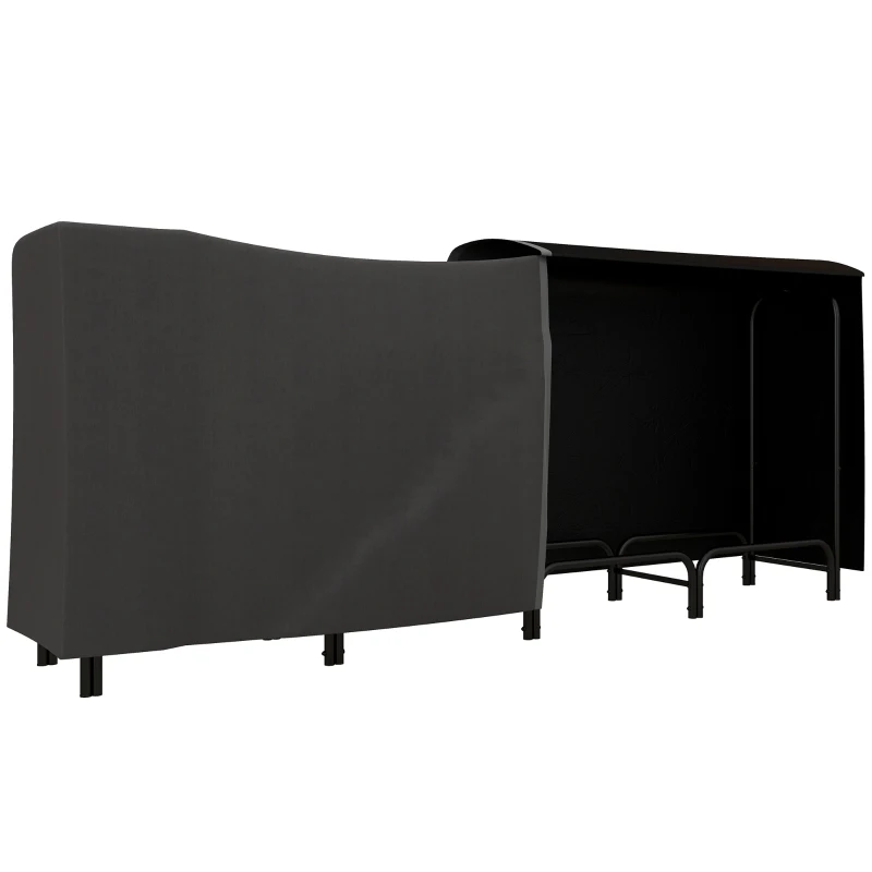 Outsunny 8ft Outdoor Firewood Rack with Cover, Adjustable Wood Storage Holder, Indoor Outdoor Log Rack, Black