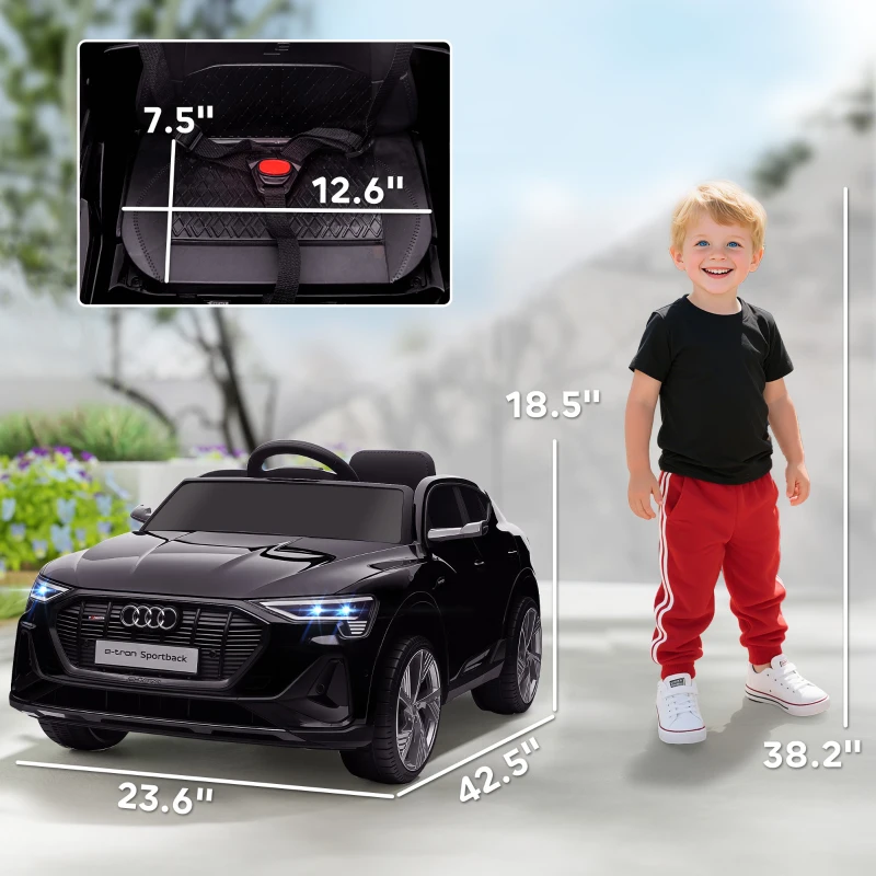Aosom 12V Kids Electric Ride On Car, Audi E-tron, Battery Powered Toy with Parent Remote Control, Suspension System, Auxiliary Wheels, LED Lights, Music and Horn,  MP3 Player, Black