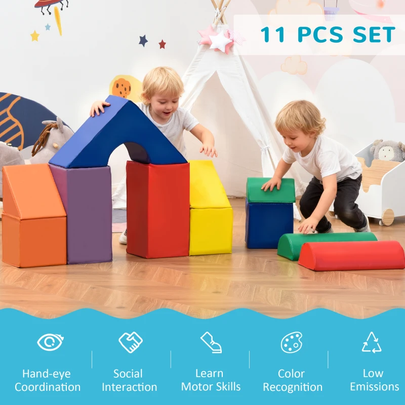Soozier 11 Piece Soft Play Blocks Kids Climb and Crawl Gym Toy Foam Building Light Colour