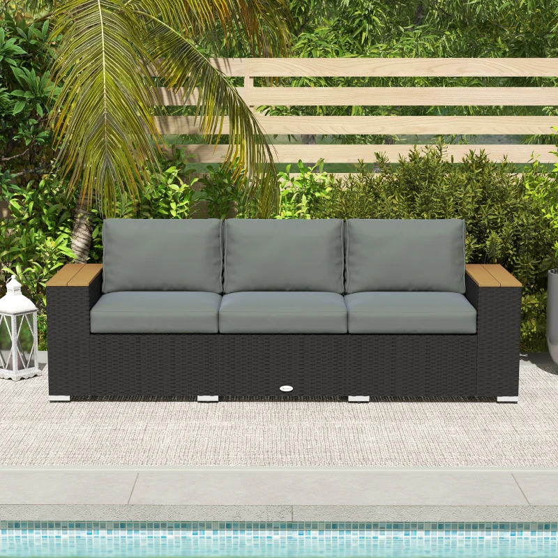 Outsunny 3-Seat Outdoor Patio Sofa, PE Wicker Outdoor Couch with  Extra Wide Deep Seat, Wide Armrests 4" Cushions, Dark Gray(m-9)