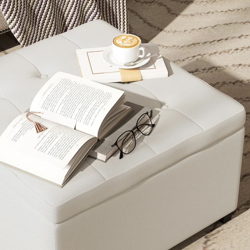 HOMCOM Round Storage Ottoman Bench, Button Tufted Ottoman with Flip Top for Living Room, Entryway and Bedroom, Beige