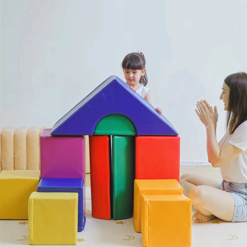 Soozier 11 Piece Soft Play Blocks Kids Climb and Crawl Gym Toy Foam Building Light Colour