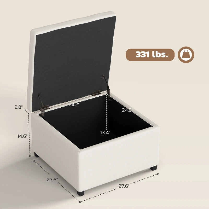 HOMCOM Round Storage Ottoman Bench, Button Tufted Ottoman with Flip Top for Living Room, Entryway and Bedroom, Beige