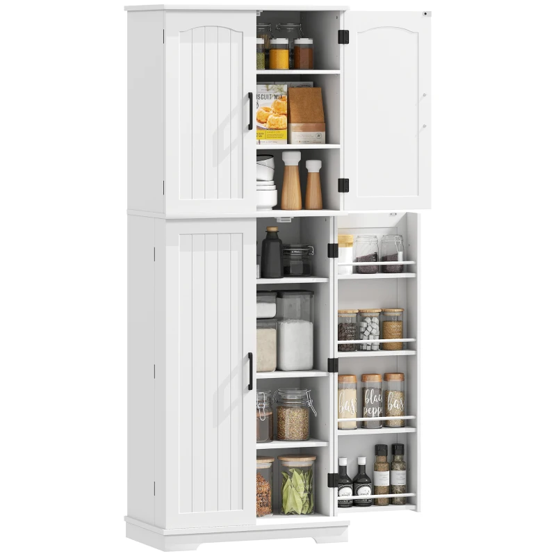 HOMCOM Tall Pantry Cabinet, 64" Storage Cabinet with Adjustable Shelves and 8 Door Spice Racks for Kitchen, Dining Room, White