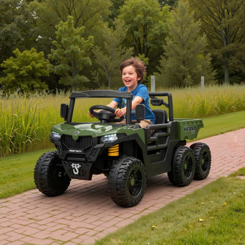 Qaba 24V 4WD Kids Ride On Truck with 6 Wheels Electric Ride On Car with Remote, Dump Bed for 3-8 Years, Green