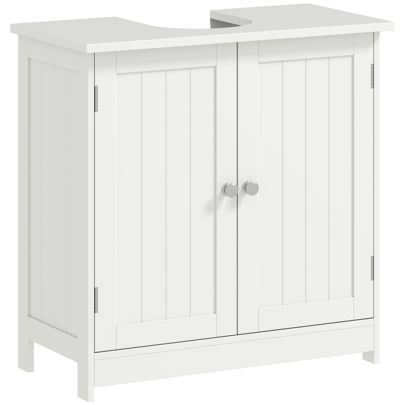 HOMCOM Under Sink Bathroom Cabinet, Pedestal Sink Storage Cabinet with 2 Doors, Shelf and U-Shape, White