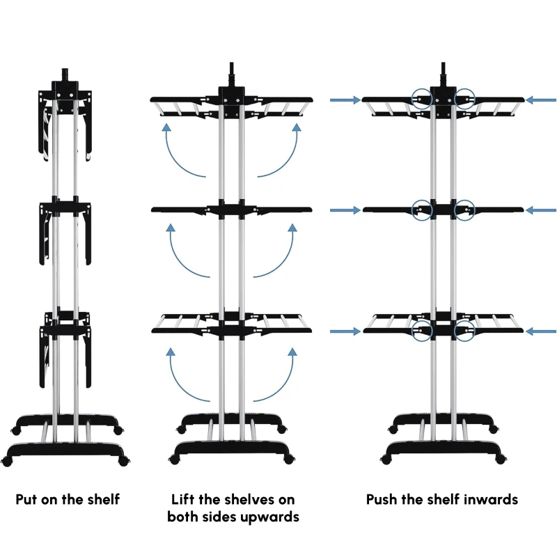 HOMCOM Foldable Clothes Drying Rack, 4-Tier Steel Laundry Rack for Drying Clothes with 2 Side Wings and 4 Castors, Indoor and Outdoor Use, Black
