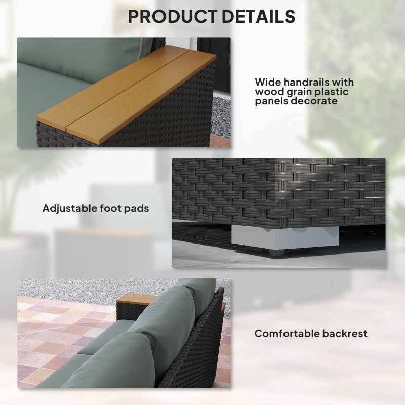 Outsunny 3-Seat Outdoor Patio Sofa, PE Wicker Outdoor Couch with  Extra Wide Deep Seat, Wide Armrests 4" Cushions, Dark Gray(m-7)