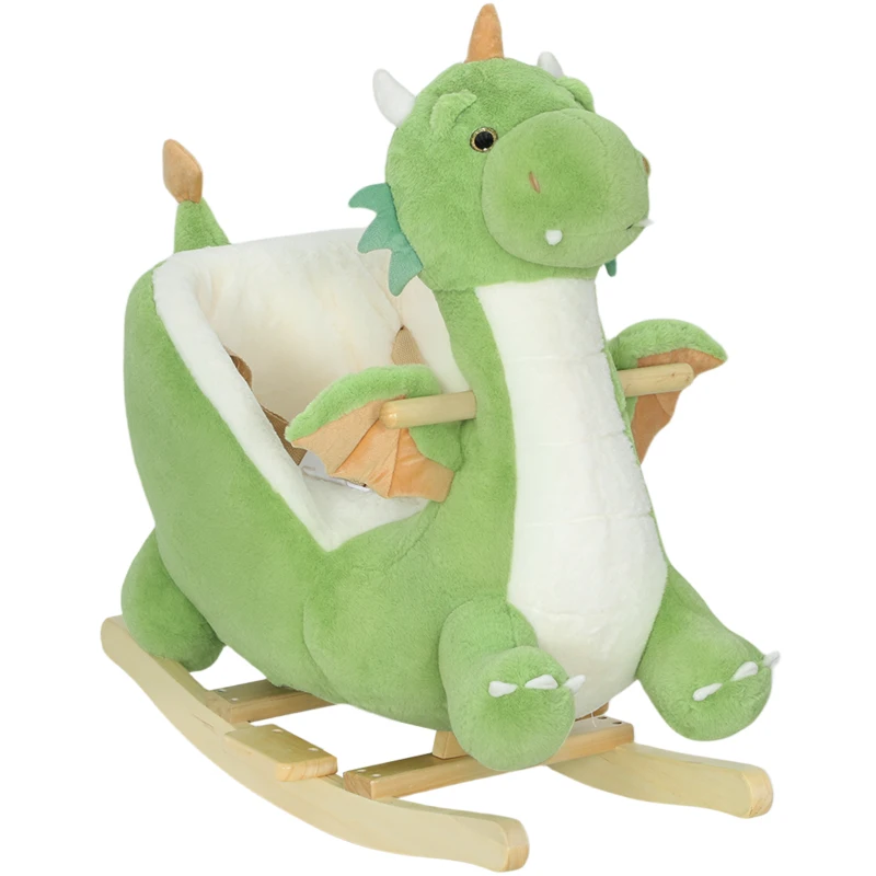 Qaba Baby Rocking Horse, Kids Ride On Dragon Toy with Realistic Dragon Roar and Safety Belt for Kids 18–36 Months, Green