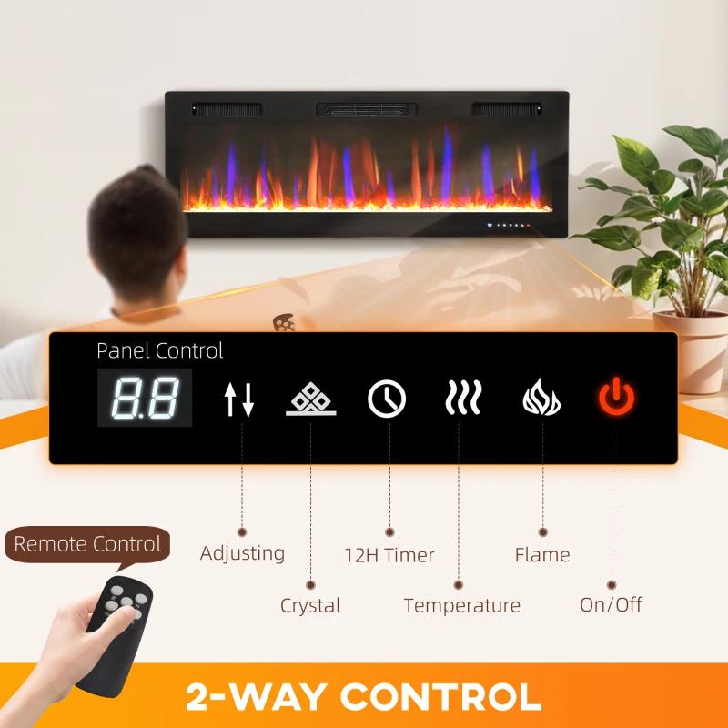HOMCOM 50" Thin Electric Fireplace, Freestanding, Wall Mounted Fireplace Heater with Eco Mode, Auto Switch, Remote, 1500W