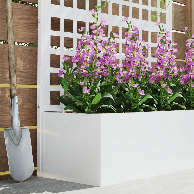 Outsunny Galvanized Raised Garden Bed Planter Box with Trellis for Climbing Plants, Vegetable, Vines, 43" x 16" x 70", White