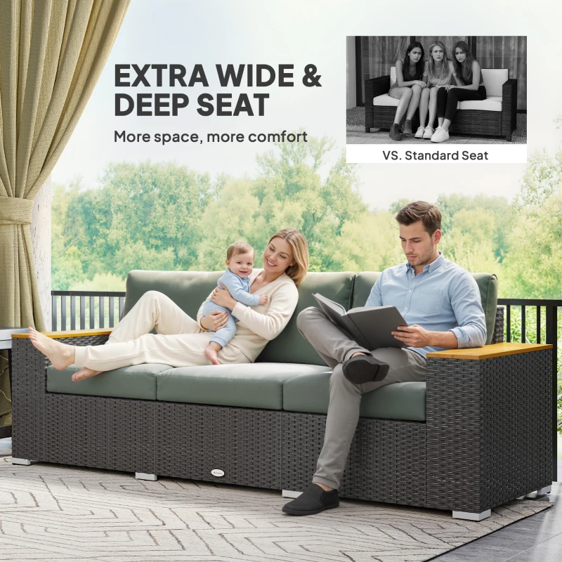 Outsunny 3-Seat Outdoor Patio Sofa, PE Wicker Outdoor Couch with  Extra Wide Deep Seat, Wide Armrests 4" Cushions, Dark Gray(m-4)