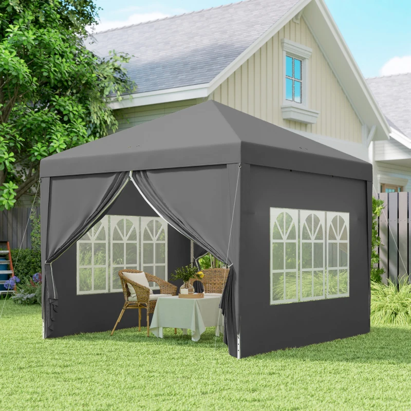 Outsunny 10'x10' Outdoor Pop Up Party Tent Wedding Gazebo Canopy with Carrying Bag (Dark Grey)