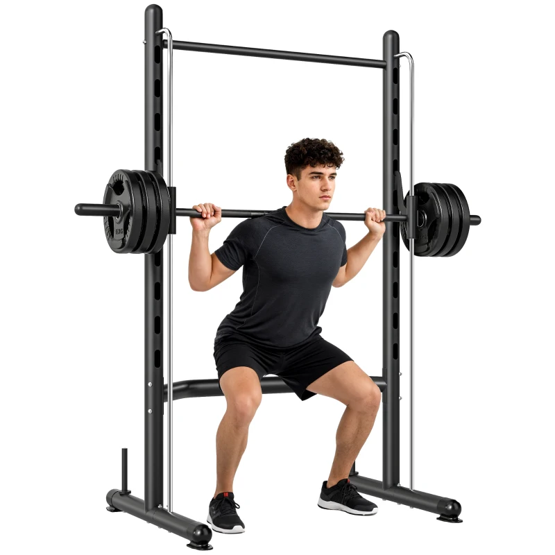 Soozier Squat Rack with Pull Up Bar and Barbell Bar Adjustable Bench Press Multi-Function Weight Lifting Half Rack Black