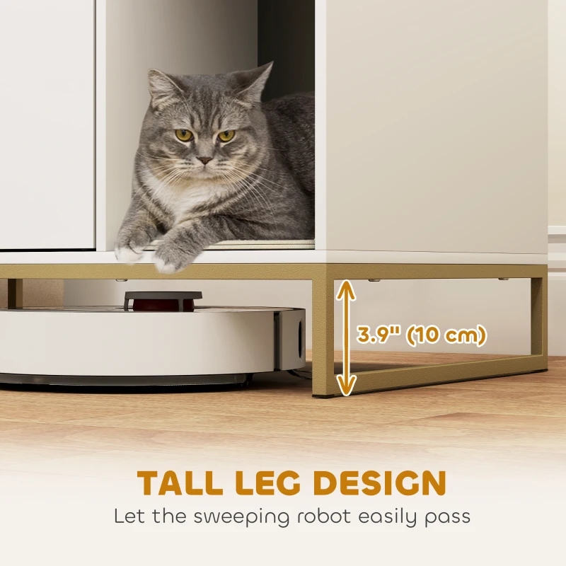 PawHut Cat Litter Box Enclosure with Tall Legs, Litter Mat, Fits Mots of Litter Box, 31.5" x 20" x 22", White