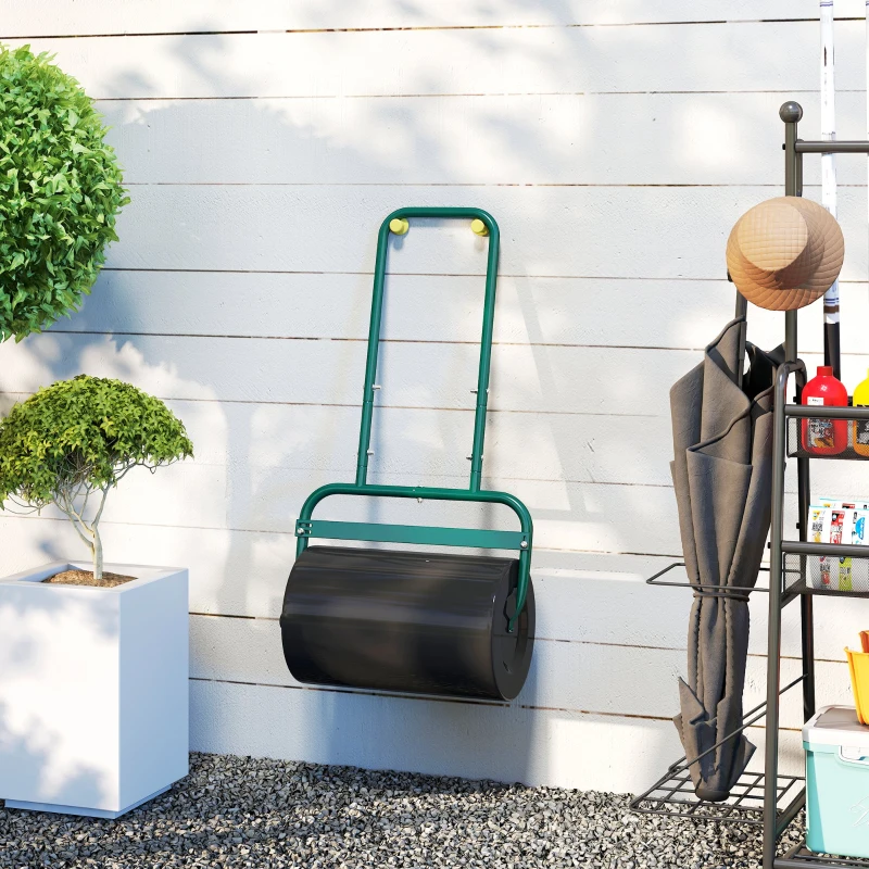 Outsunny Heavy Duty Lawn Roller, 20" Push/Tow Behind Sod Roller, Grass Flattener Filled with 11gal Water/136lbs Sand, Green