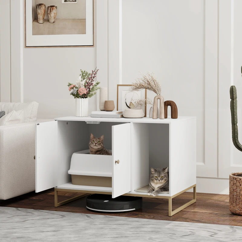 PawHut Cat Litter Box Enclosure with Tall Legs, Litter Mat, Fits Mots of Litter Box, 31.5" x 20" x 22", White