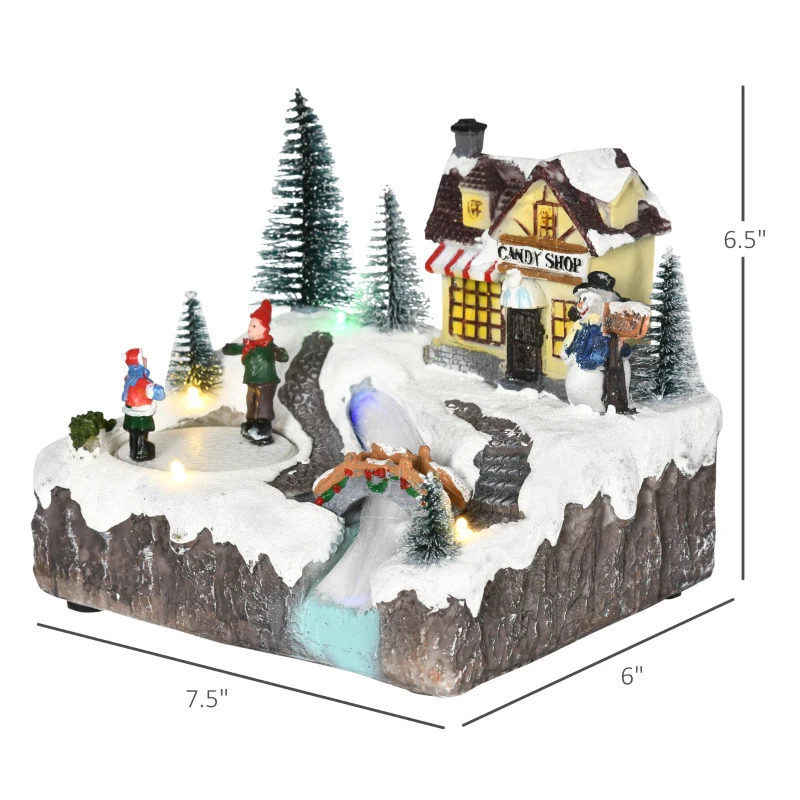 HOMCOM Animated Christmas Village Scene, Pre-Lit Musical Holiday Decoration with LED Lights, Fiber Optic, Rotating Skating Pond and 2 Skaters