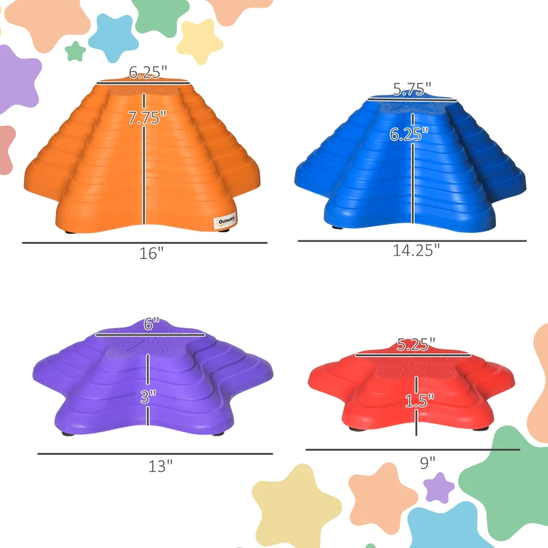 Outsunny Balance Stepping Stones for Kids, 11 PCS Starfish Style Non-Slip Obstacle Course, Stackable Balance Blocks for Coordination and Balance Development, Indoor/Outdoor