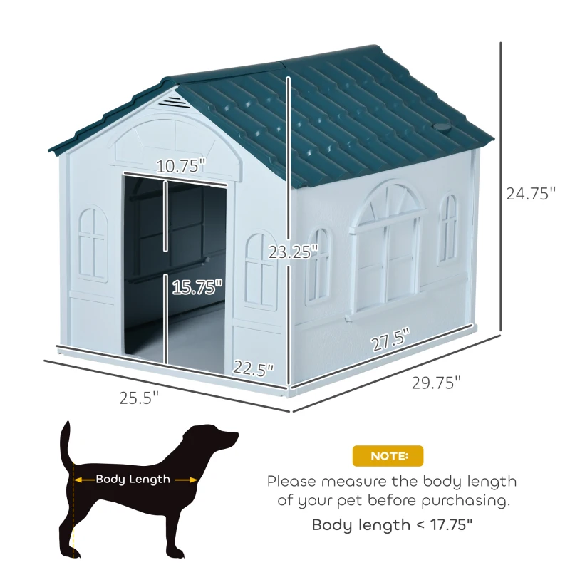 PawHut Plastic Dog House for Medium and Small Dogs, Water Resistant Puppy Shelter Indoor Outdoor with Door, Easy to Assemble, Blue