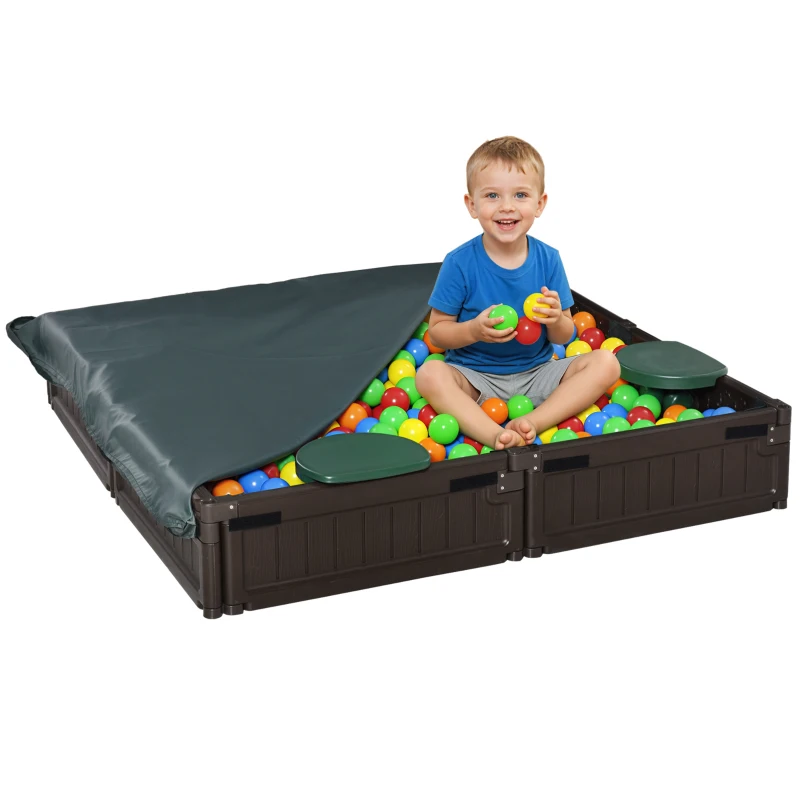 Outsunny Kids Outdoor Sandbox with Canopy, Bottom Fabric Liner, Brown