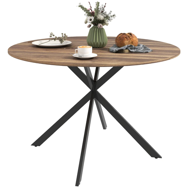 HOMCOM 47" Round Kitchen Table for 4, Industrial Dining Table with Steel Legs for Dining Room, Dark Brown and Black