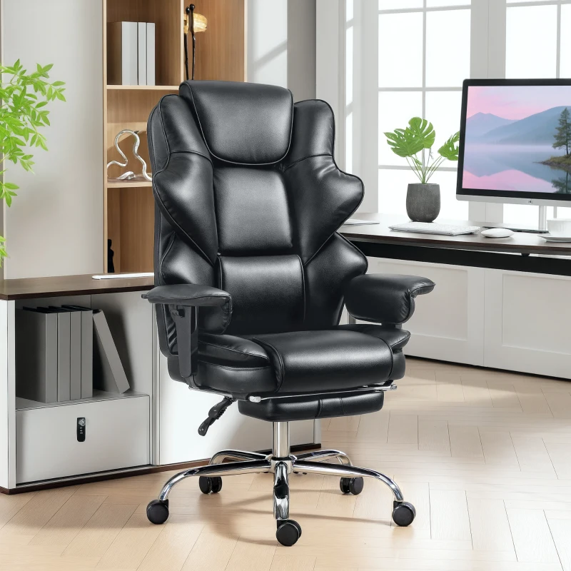 HOMCOM Big and Tall Office Chair, 400 lbs Overstuffed Desk Chair with Spring Cushion, Shaped Foam, PU Leather