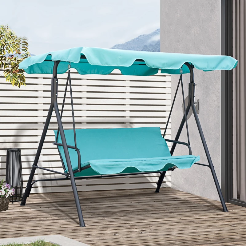 Outsunny 3-Seater Outdoor Porch Swing with Adjustable Canopy, Patio Swing Chair for Garden, Poolside, Backyard, Teal