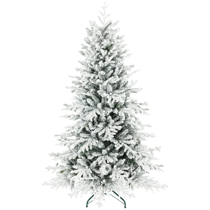 HOMCOM 6ft Artificial Flocked Christmas Tree, Full Snow Pine Tree Holiday Decor, Hinged Xmas Tree with Realistic Tips, Metal Stand, Easy Assembly