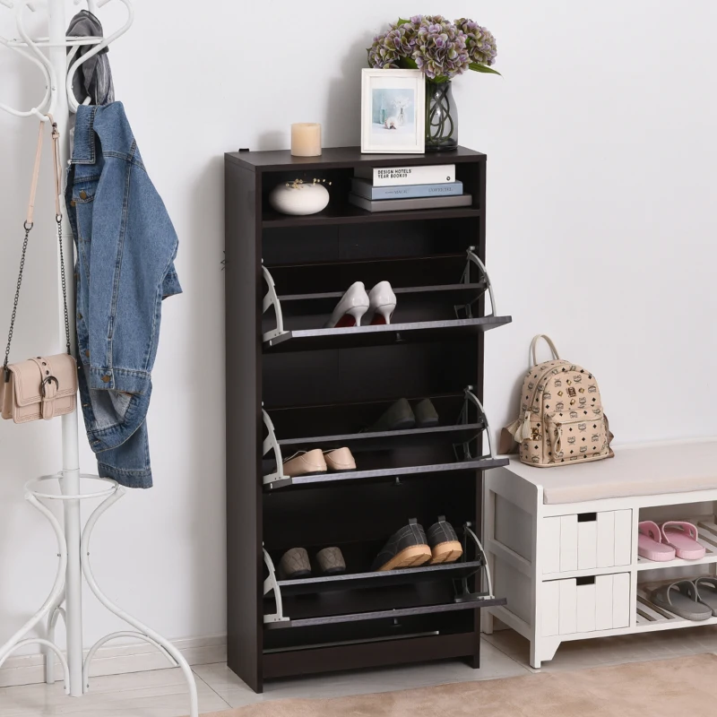 HOMCOM Slim Shoe Storage with 3 Flip Drawers and Adjustable Shelves Shoe Cabinet Organizer for 9 Pair, Coffee