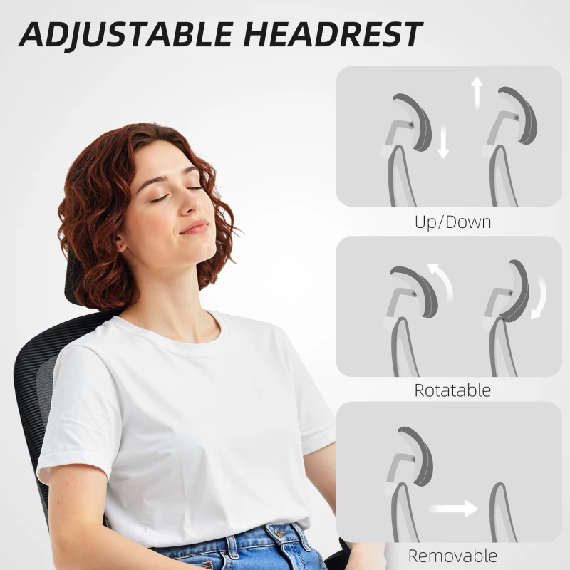 HOMCOM Ergonomic Mesh Office Chair, High Back Desk Chair with Rotatable Headrest, Flip-Up Armrests, Lumbar Support, Black