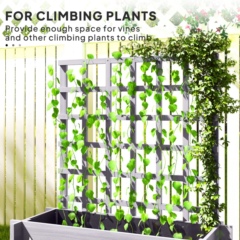 Outsunny Wooden Elevated Planter Box with Trellis for Climbing Plants, 3 Tier Raised Garden Bed for Garden, Outdoor, Grey