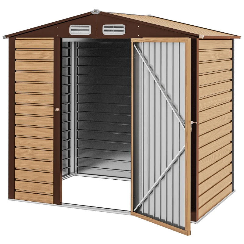 Outsunny 6' x 4' Metal Outdoor Storage Shed, Garden Shed House with Vents for Yard, Patio, Lawn, Oak Colored