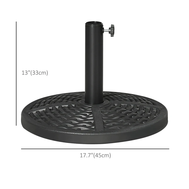 Outsunny 21 lbs Cement Round Market Umbrella Base Holder, 18" Heavy Duty Parasol Stand with Rattan Design for Patio, Black