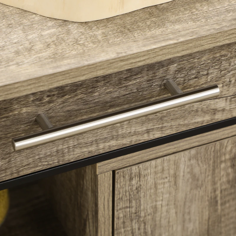 HOMCOM Kitchen Trolley Utility Cart on Wheels with Storage Shelves & Drawer for Dining Room, Dark Oak