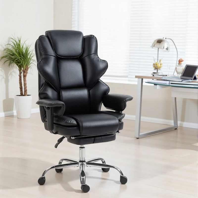 HOMCOM Big and Tall Office Chair, 400 lbs Overstuffed Desk Chair with Spring Cushion, Shaped Foam, PU Leather