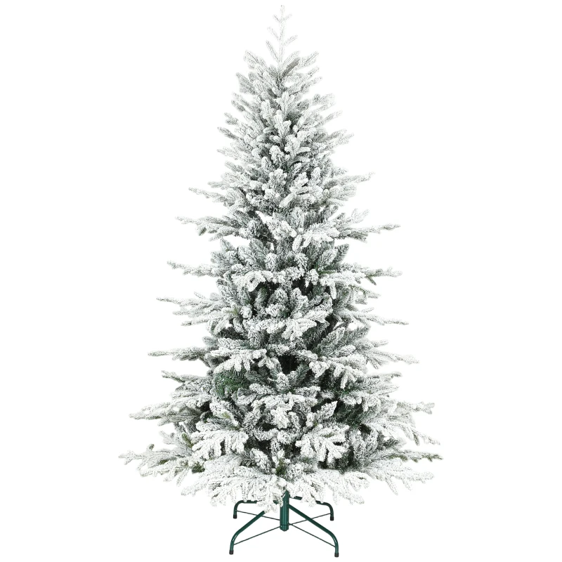 HOMCOM 6ft Artificial Flocked Christmas Tree, Full Snow Pine Tree Holiday Decor, Hinged Xmas Tree with Realistic Tips, Metal Stand, Easy Assembly