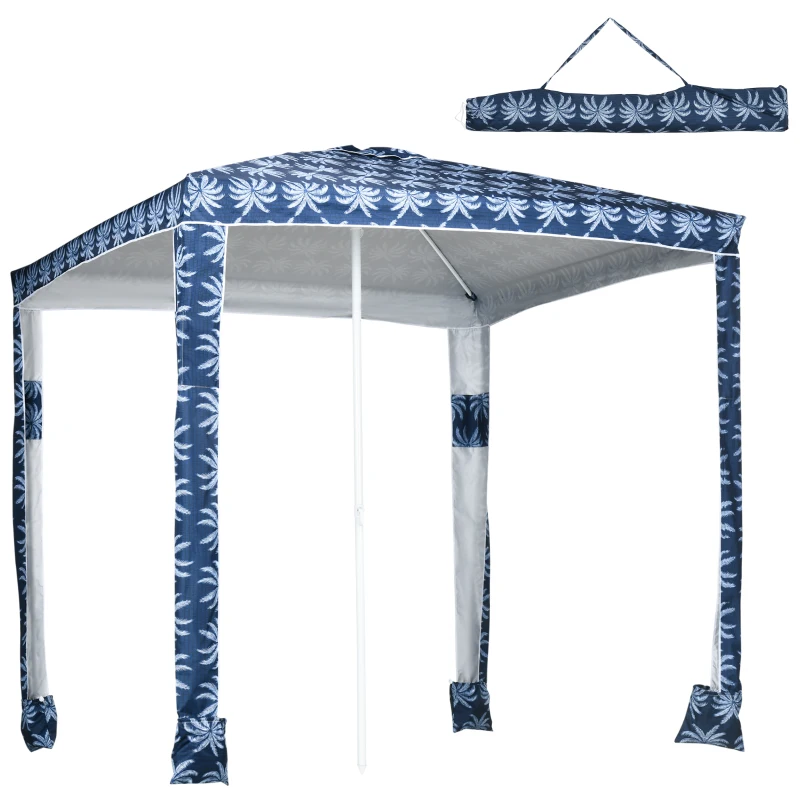 Outsunny Beach Umbrella, 6.5' Easy-Assembly Sun-Shade Shelter with Sandbags and Carry Bag, Cool UV50+, Dark Blue
