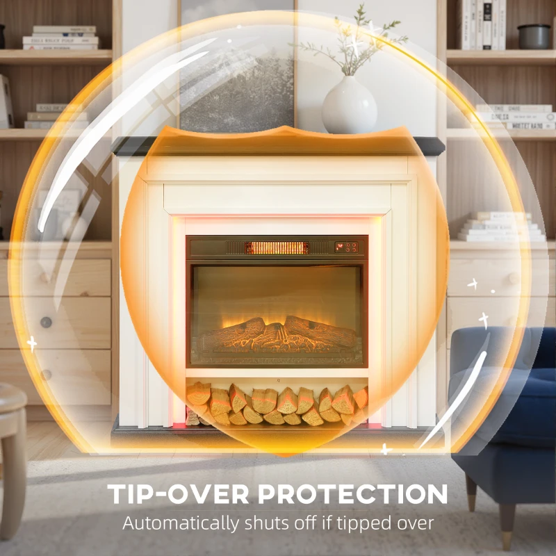 HOMCOM 41 Inch Electric Fireplace with Mantel, 1400W Fireplace Heater with Adjustable 3D Flame Effect, Black and White