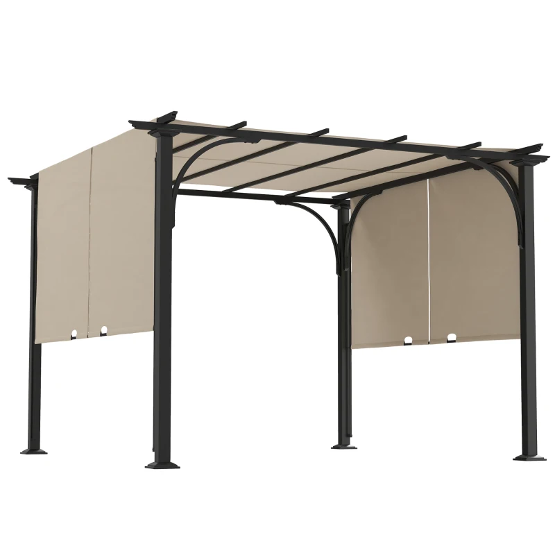 Outsunny 10' x 10' Outdoor Pergola Patio Gazebo Canopy Sun Shelter, Steel Frame, Beige