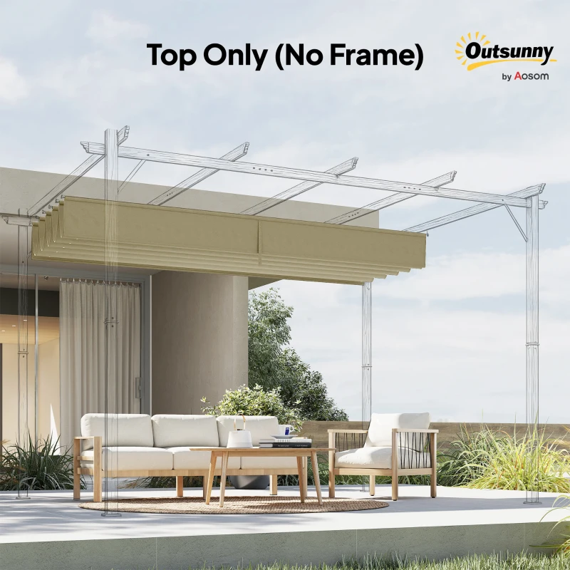 Outsunny 8.5' x 11.5' Retractable Pergola Canopy Replacement, Fit 10' x 13' Frame, Pergola Cover Replacement Top Only, Beige