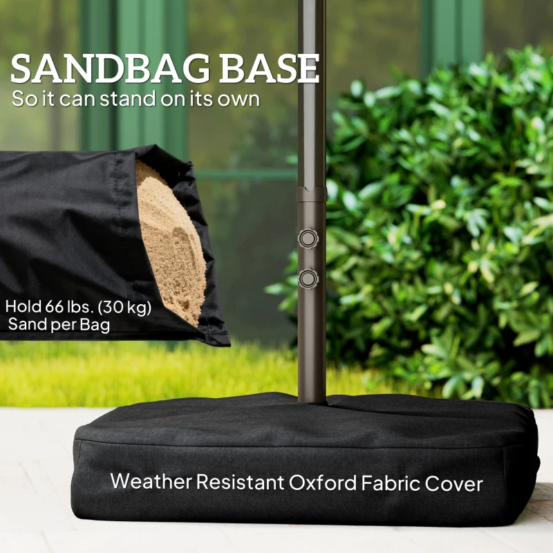 Outsunny 15' Outdoor Patio Umbrella with Twin Canopy Sunshade Steel Table Umbrella with Lift Crank, Cross base, Sandbag, Khaki