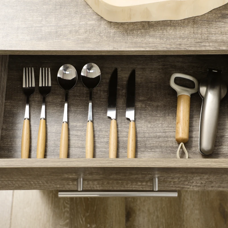 HOMCOM Kitchen Trolley Utility Cart on Wheels with Storage Shelves & Drawer for Dining Room, Dark Oak